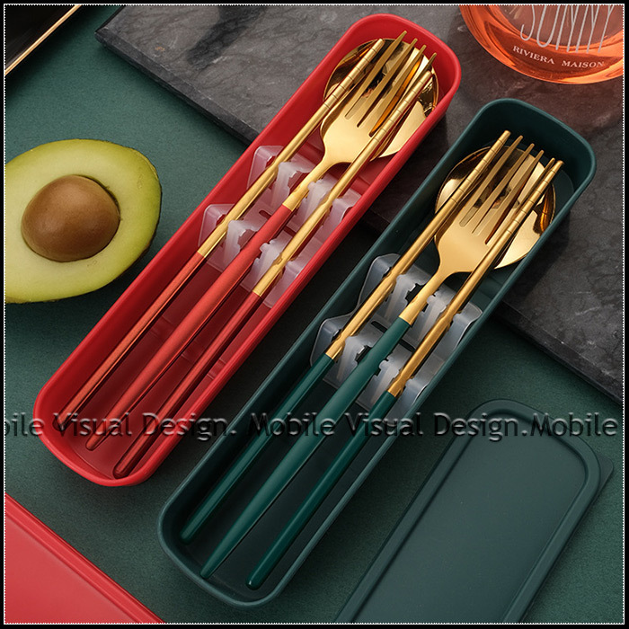 禮贈品 精緻不鏽鋼環保餐具3件組 - 葡萄牙筷子+湯匙+叉子