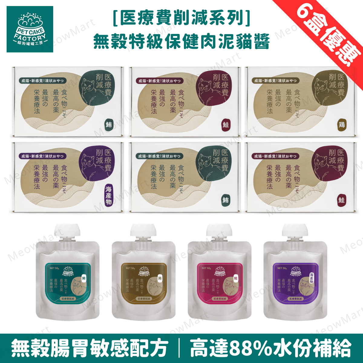 【6盒72折】Pet Cake Factory 無穀特級保健肉泥貓醬