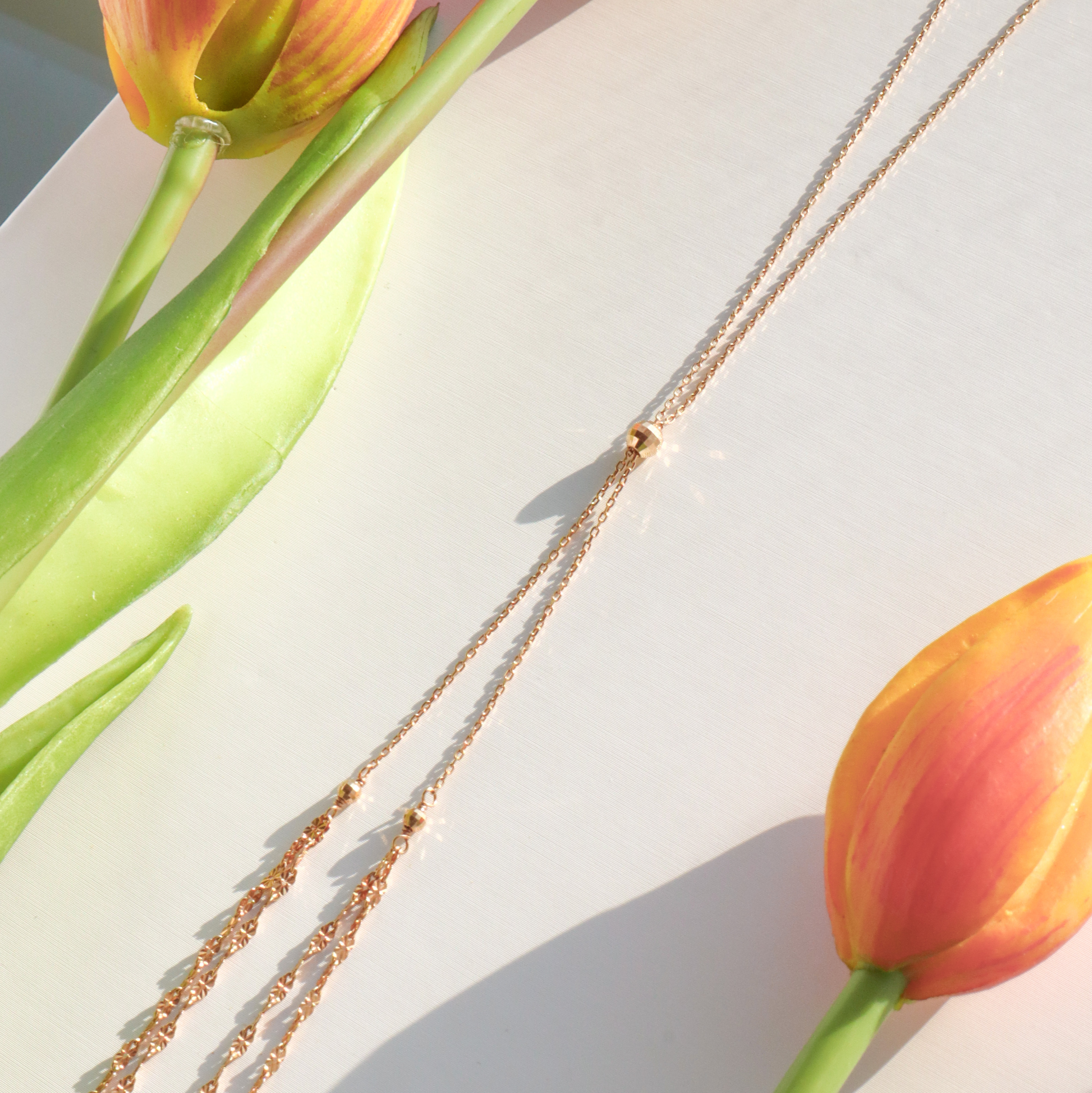 18K/日本設計款系列-可調節花紋Y字長鍊