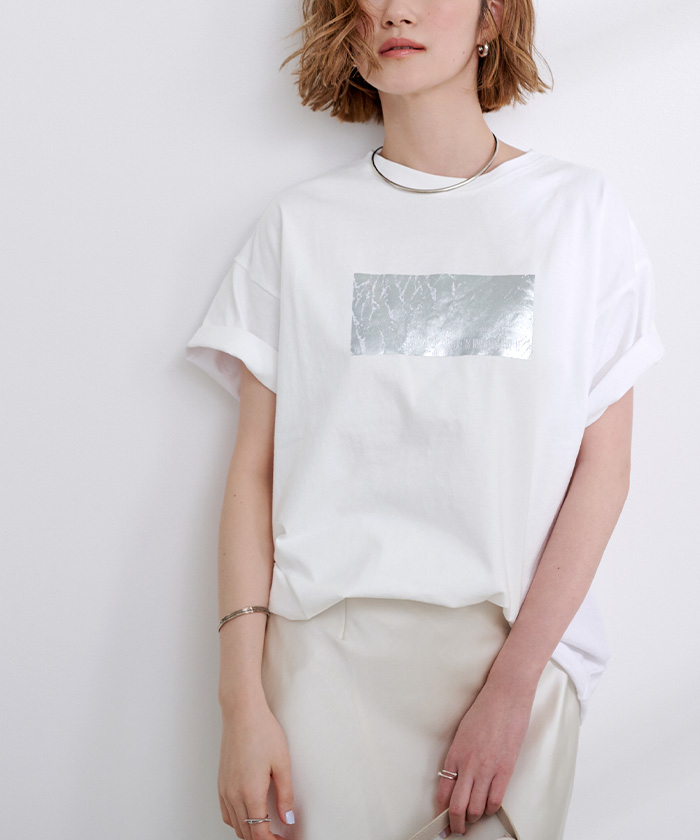 ur’s 箔プリントTシャツ白X銀（BDJR0088）