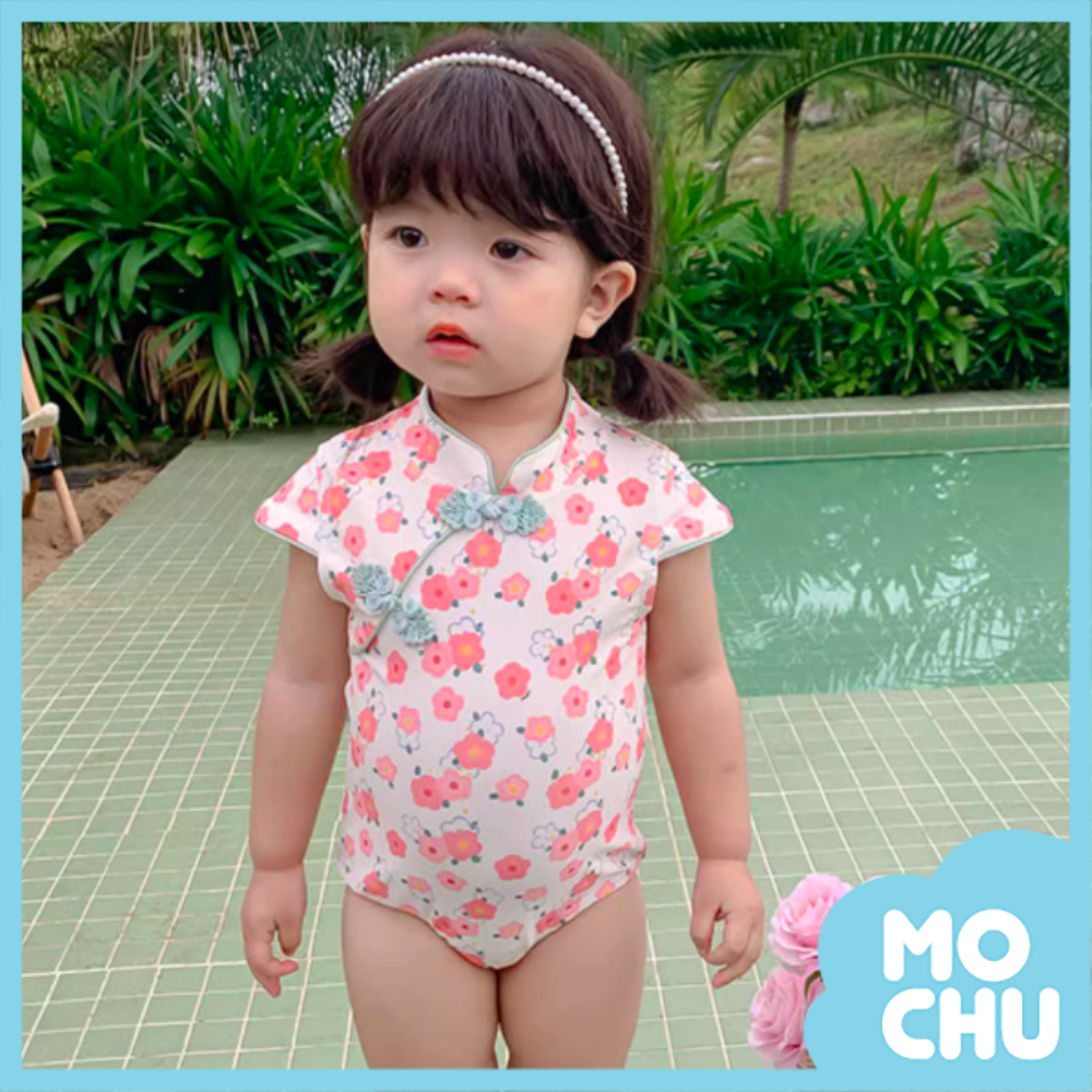 旗袍風花朵連身泳裝