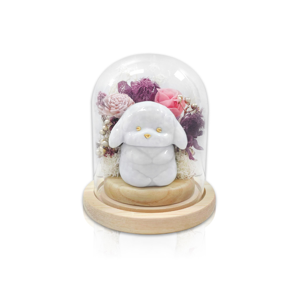 打坐小動物寵物骨灰罐(含玻璃花盅組合)