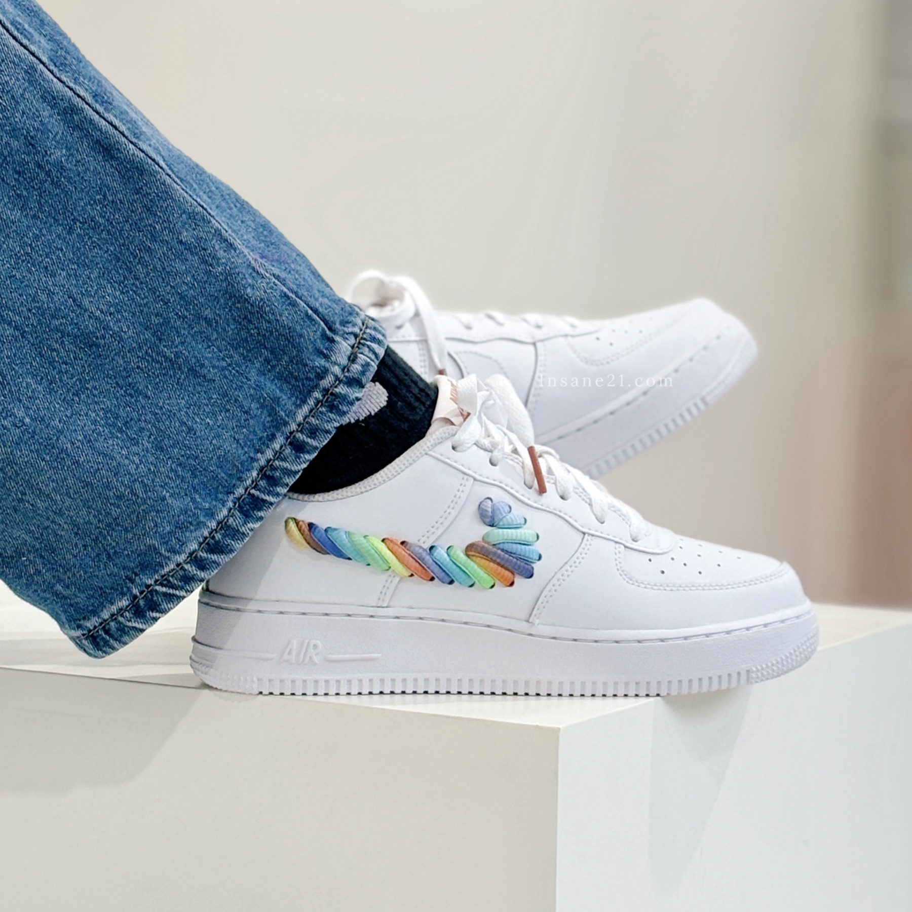 NIKE AIR FORCE 1 LOW GS 彩虹編織 大童鞋 FQ4948-100