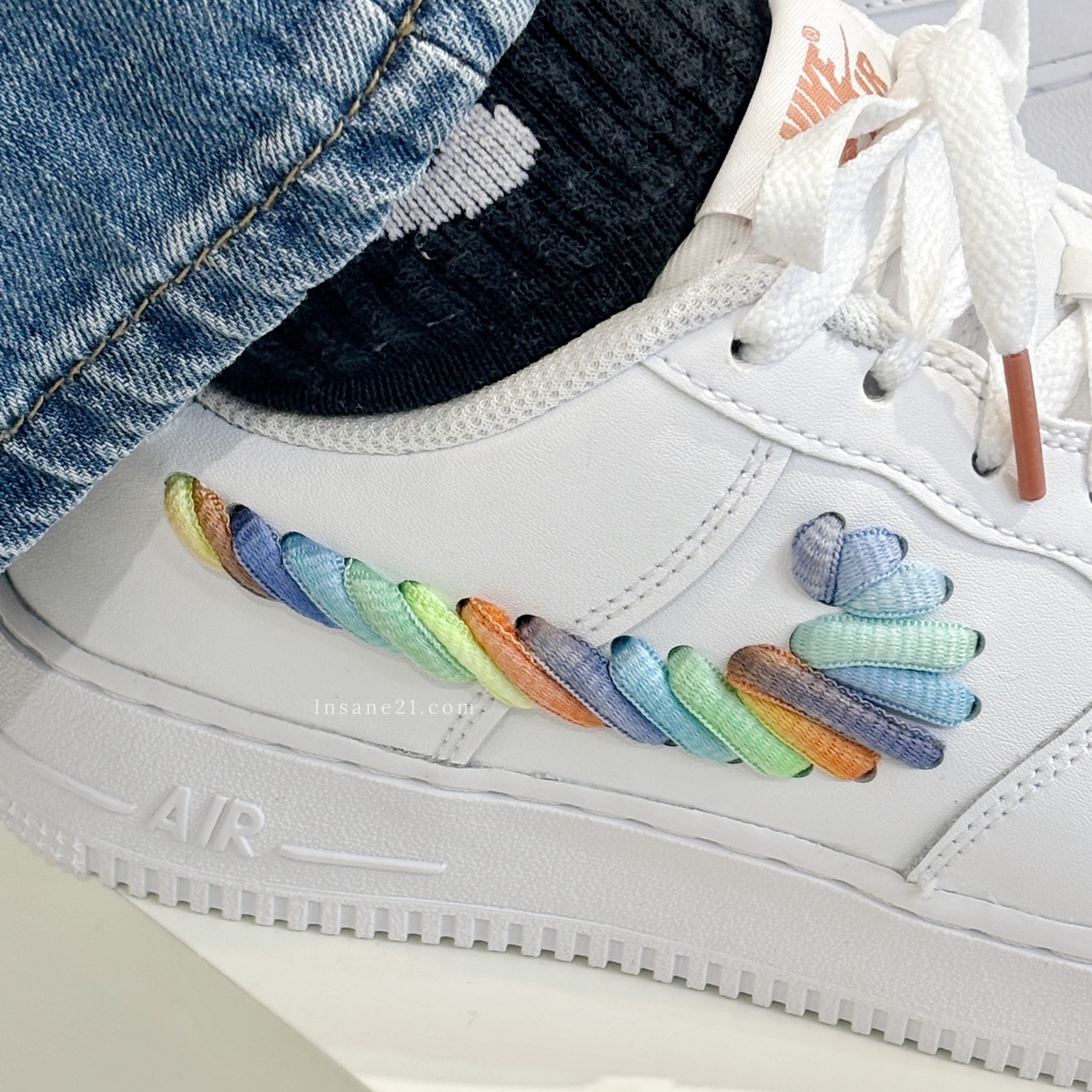 NIKE AIR FORCE 1 LOW GS 彩虹編織 大童鞋 FQ4948-100