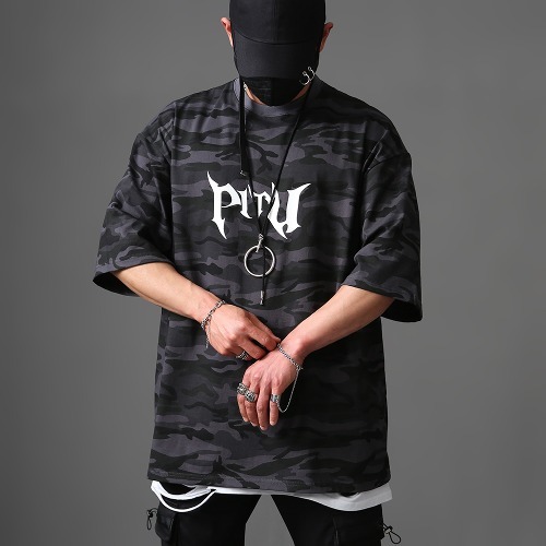 部落刻字迷彩短袖T恤