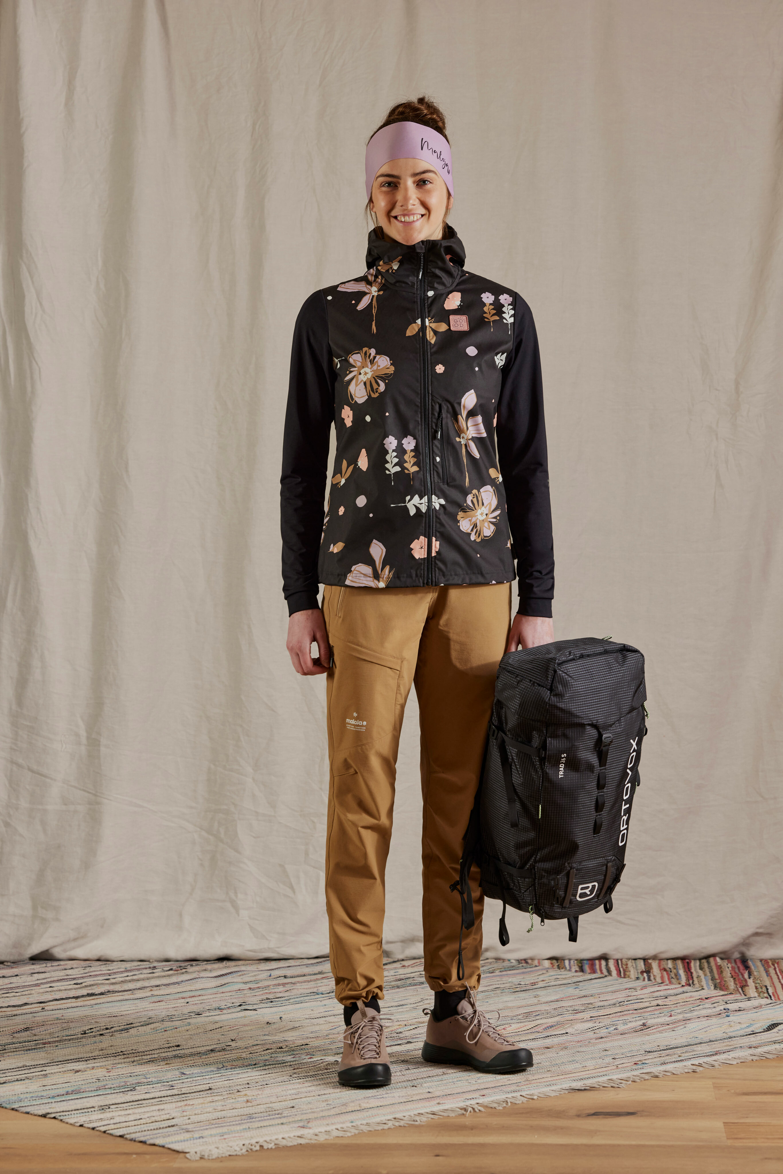 【MALOJA】女防風連帽外套 / 24MA37104-[花朵橘、花朵黑]