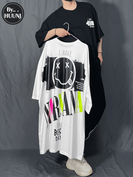 快樂微笑大印花寬鬆短袖T恤