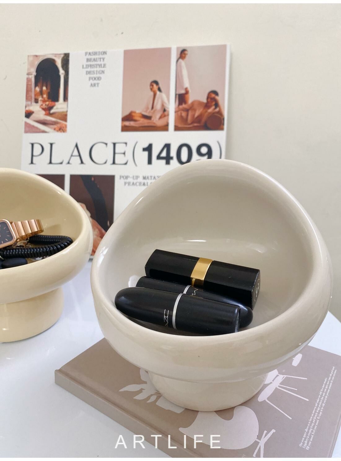 奶油蘑菇桌面收納盤