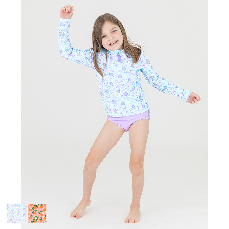 🔥2024新款🔥美國Ruffle Butts - 「童話花園/甜橙」長袖拉鍊防曬衣 2 件套