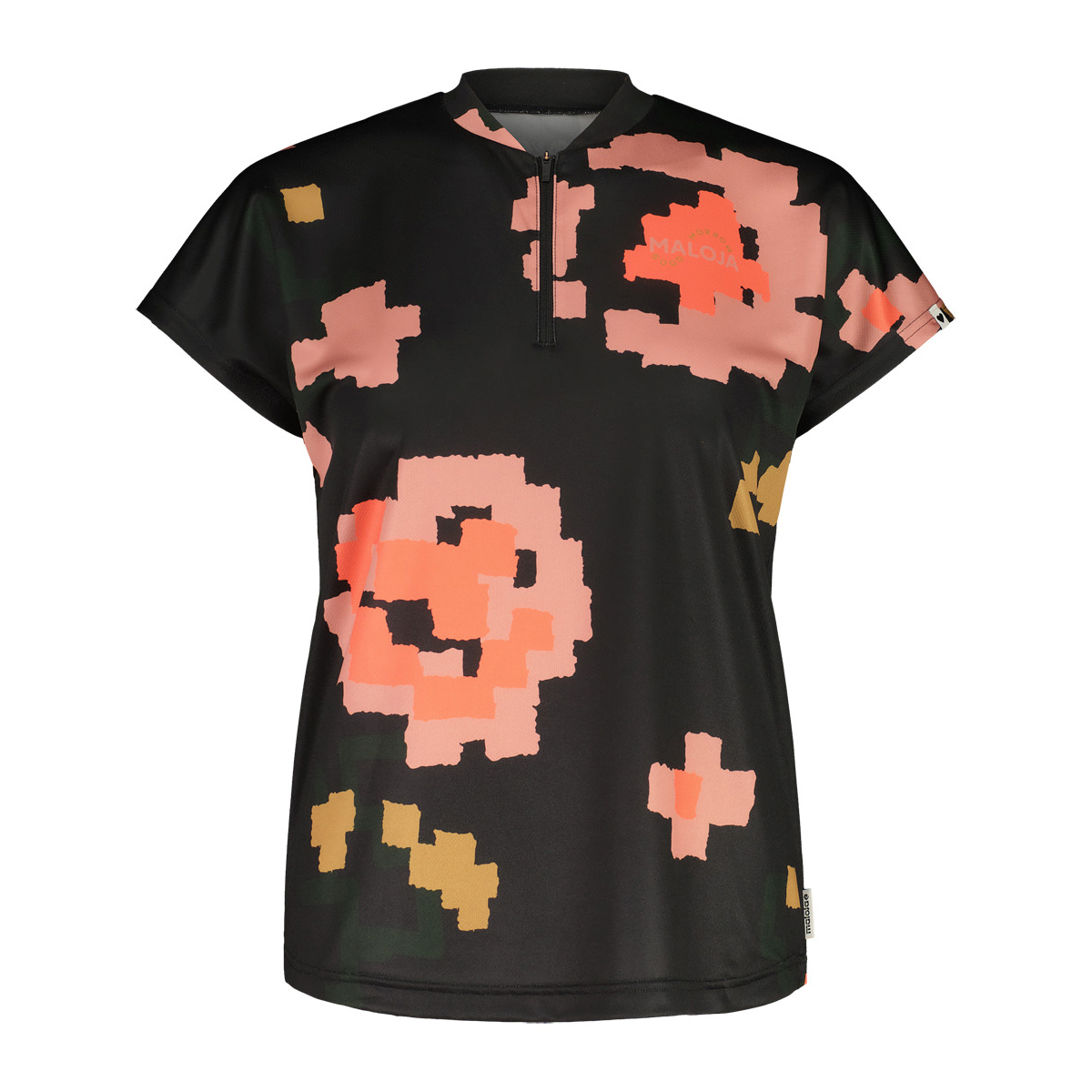 【MALOJA】女Polygiene快乾拉鍊短袖上衣 / 24MA37152-[花朵黑]