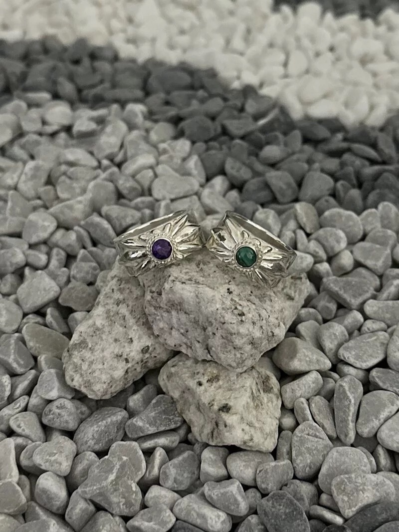 Flower Concho Ring 紫水晶 & 孔雀石