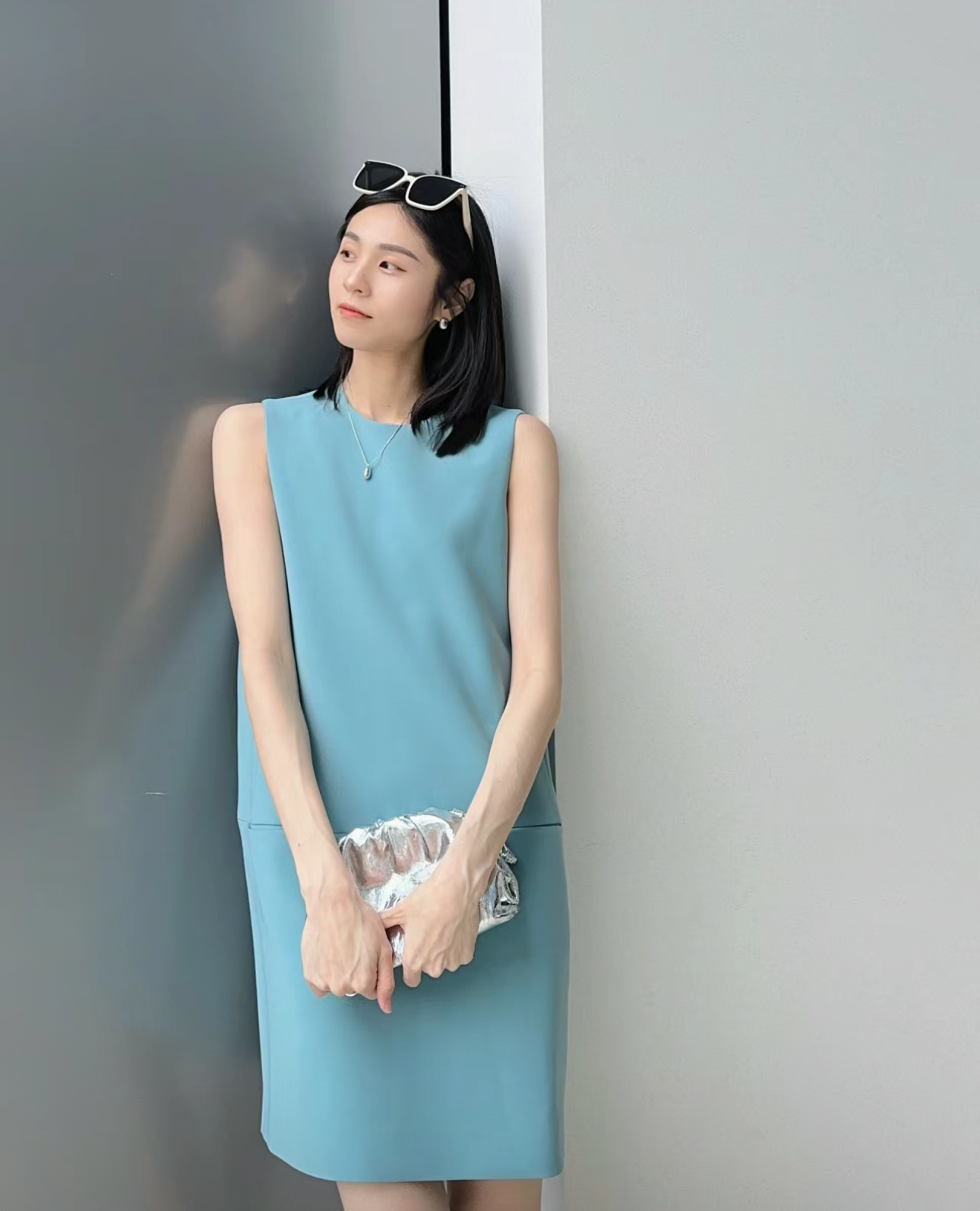 無袖口袋設計高雅洋裝