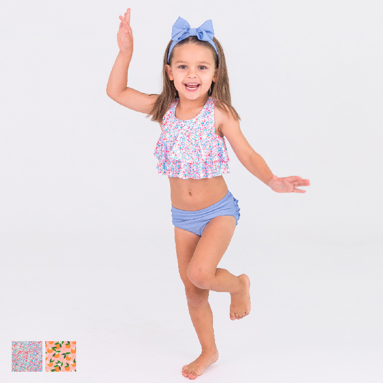 🔥2024新款🔥美國Ruffle Butts - 「閃亮荷葉邊/甜橙」兩件式無袖泳裝