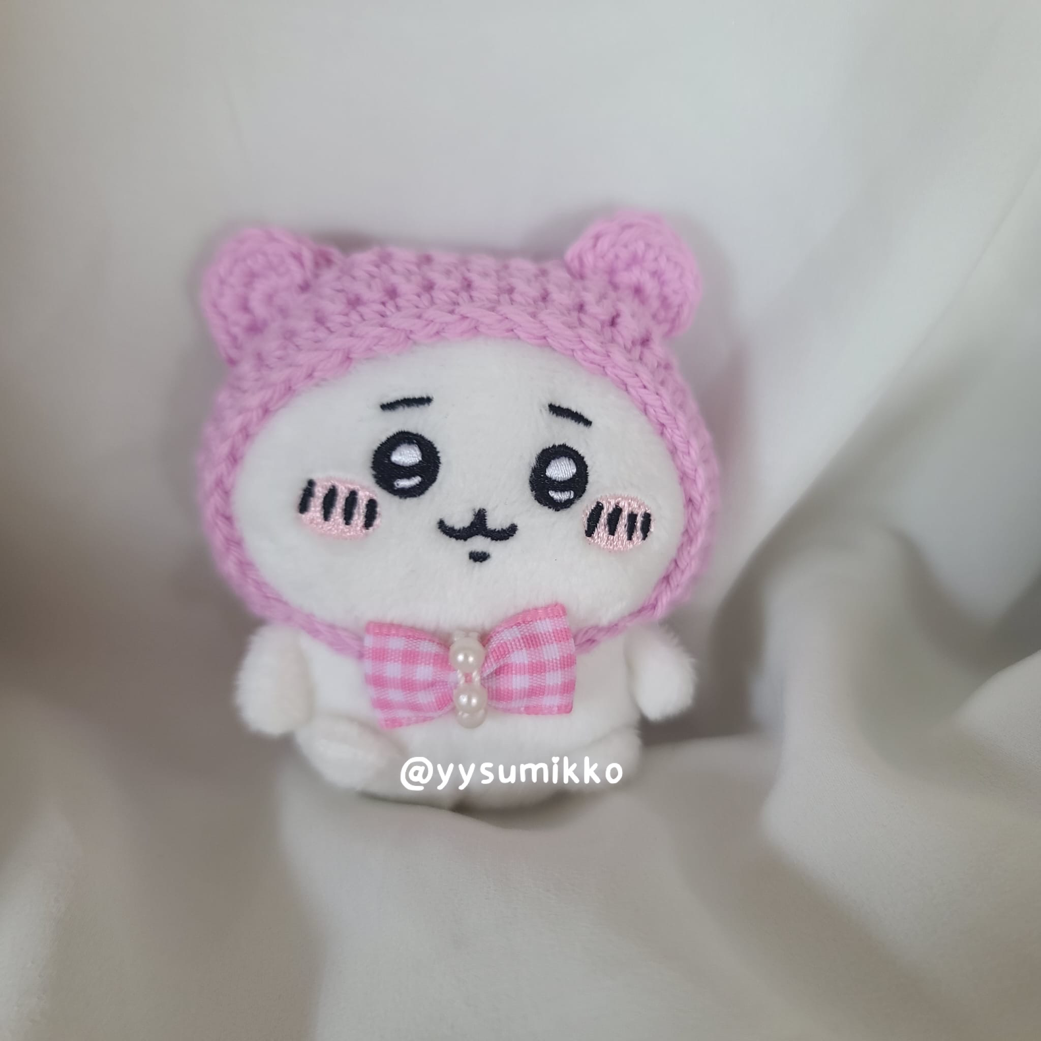 [全人手製] 粉紅熊仔 蝴蝶結 全包 頭飾 冷帽 Chiikawa適用