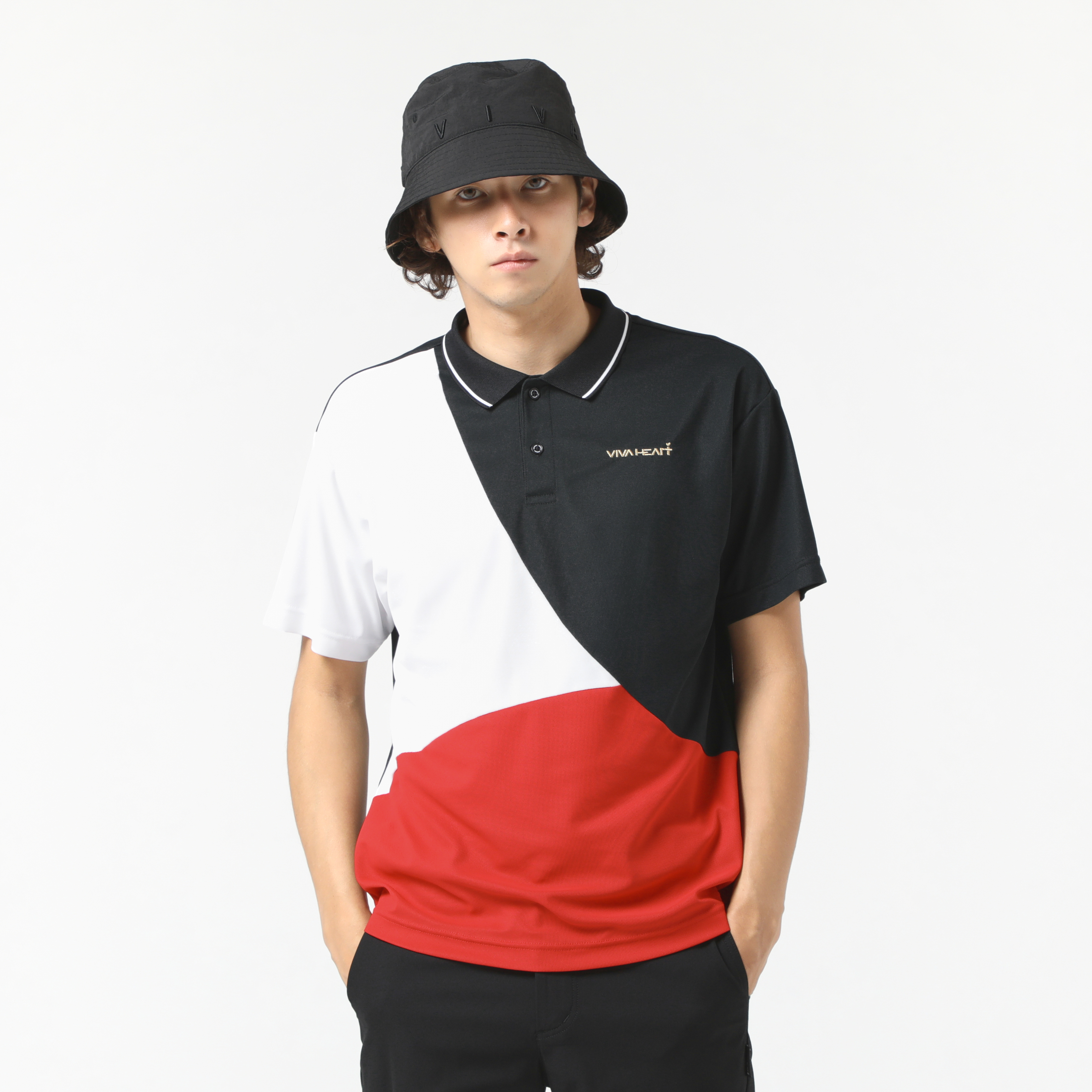 男士-幾何拼色短袖POLO衫