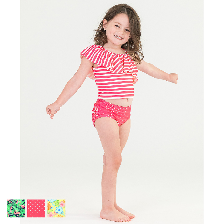 🔥2024新款🔥美國Ruffle Butts - 「火烈鳥/粉紅心形/快樂草裙舞」斜肩荷葉邊比基尼