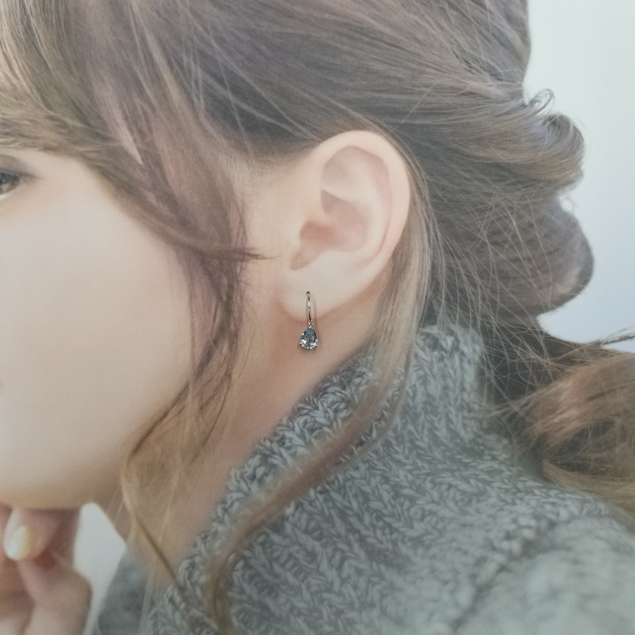 全新18K白金【主石1卡49份藍寶石】吊耳環