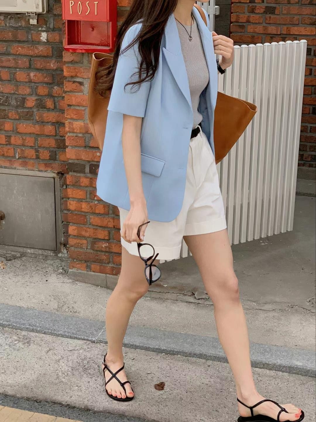 4.24 粉藍短袖西裝外套