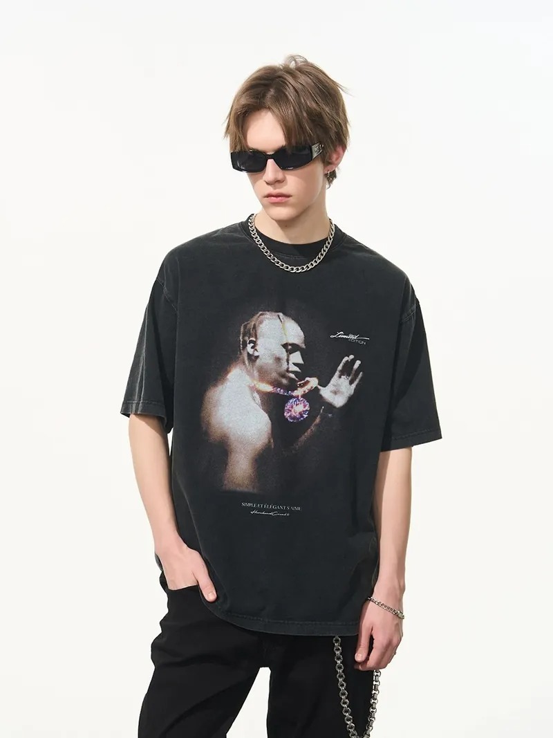 Harsh and Cruel 24SS TRAVIS人像雜訊水洗做舊短袖 HL242020066