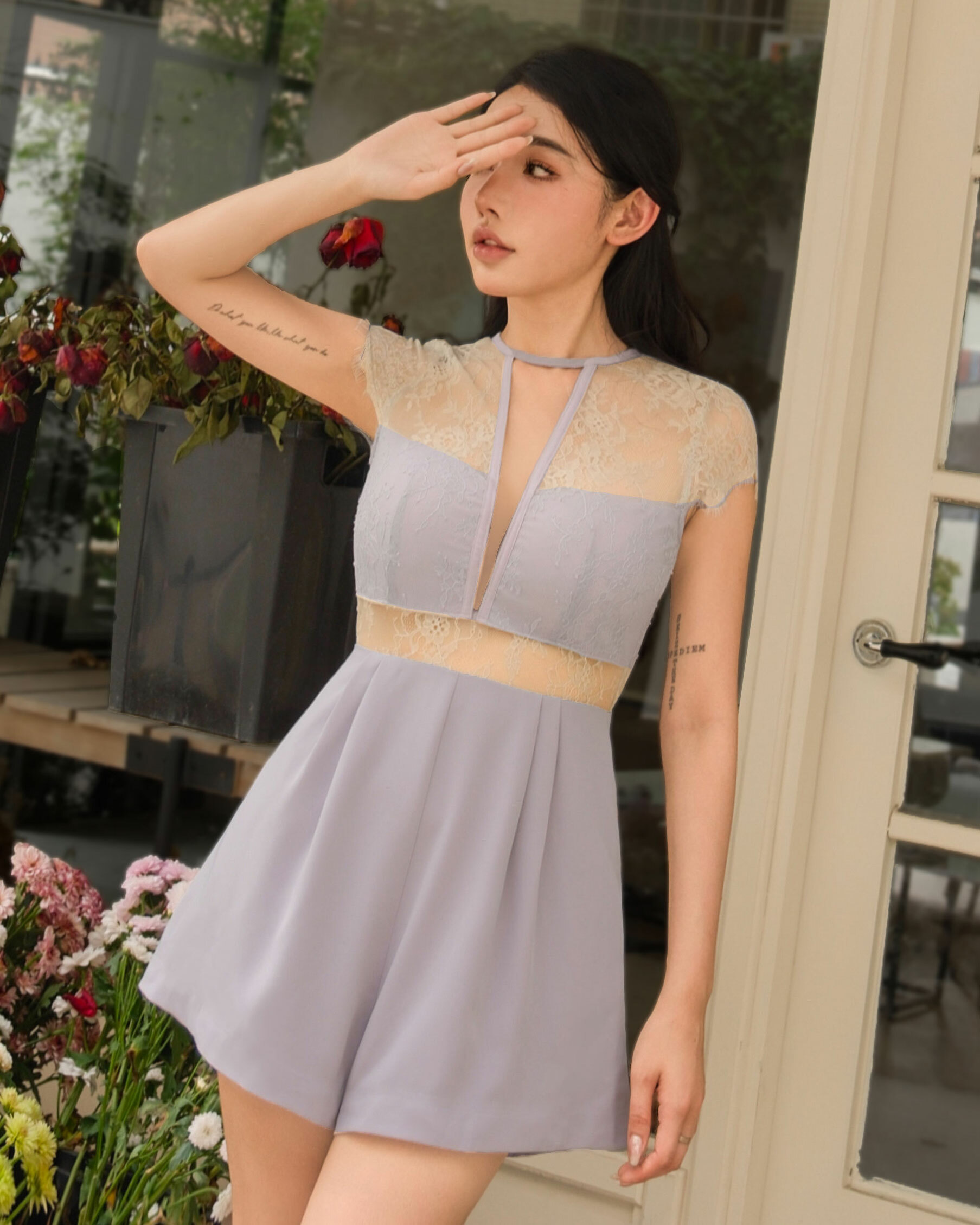 ⭒訂製-唯美透視蕾絲連身短褲