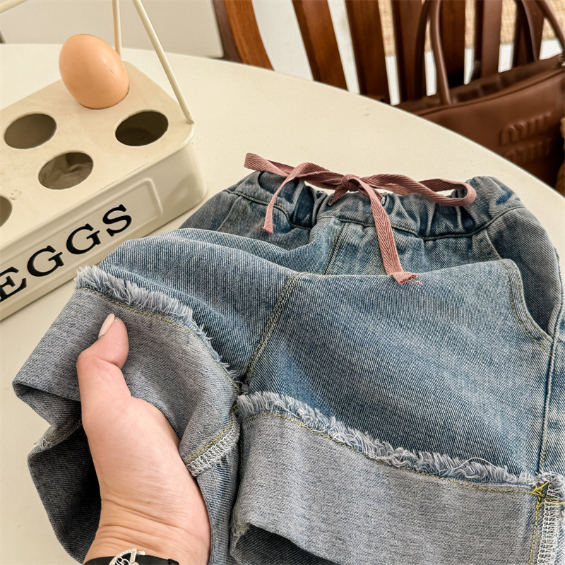 【限量】藕粉腰繩假摺牛仔短褲