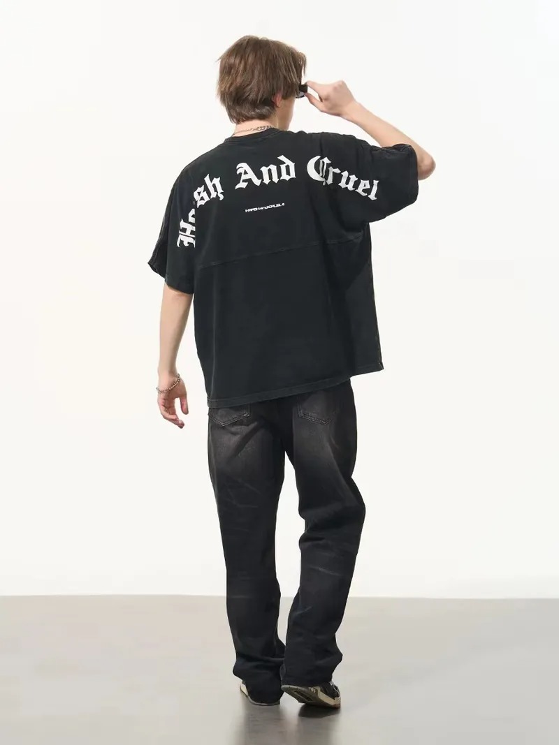 Harsh and Cruel 24SS 背後歌德字體水洗做舊短袖 HL242020078