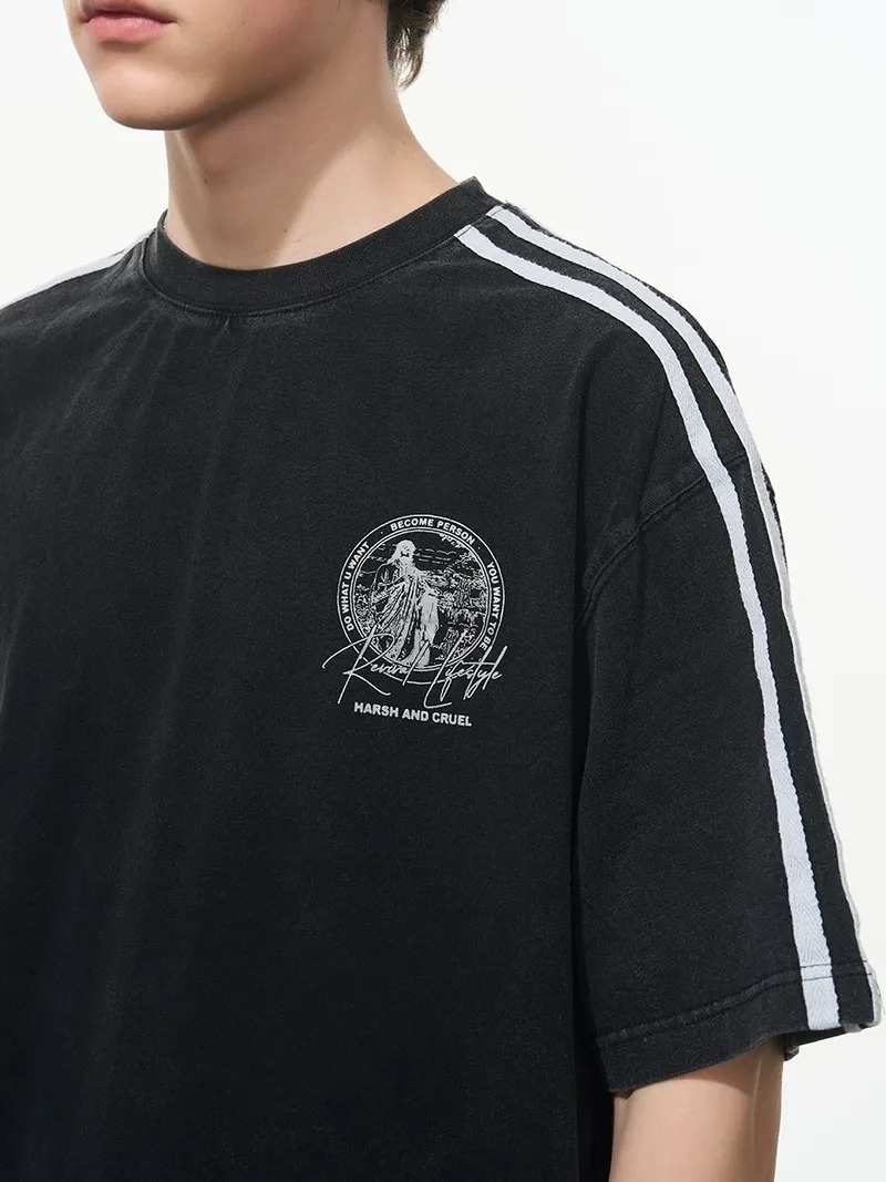 Harsh and Cruel 24SS 運動條紋拼接水洗做舊短袖 HL242020087