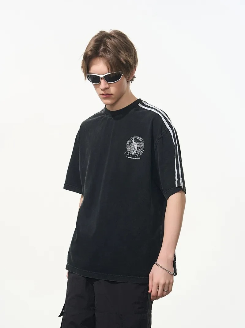 Harsh and Cruel 24SS 運動條紋拼接水洗做舊短袖 HL242020087