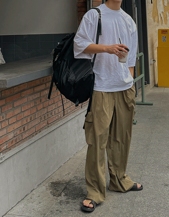 尼龍工裝闊腿褲