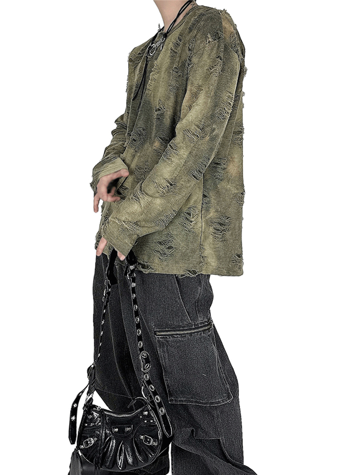 破損紮染長袖T恤