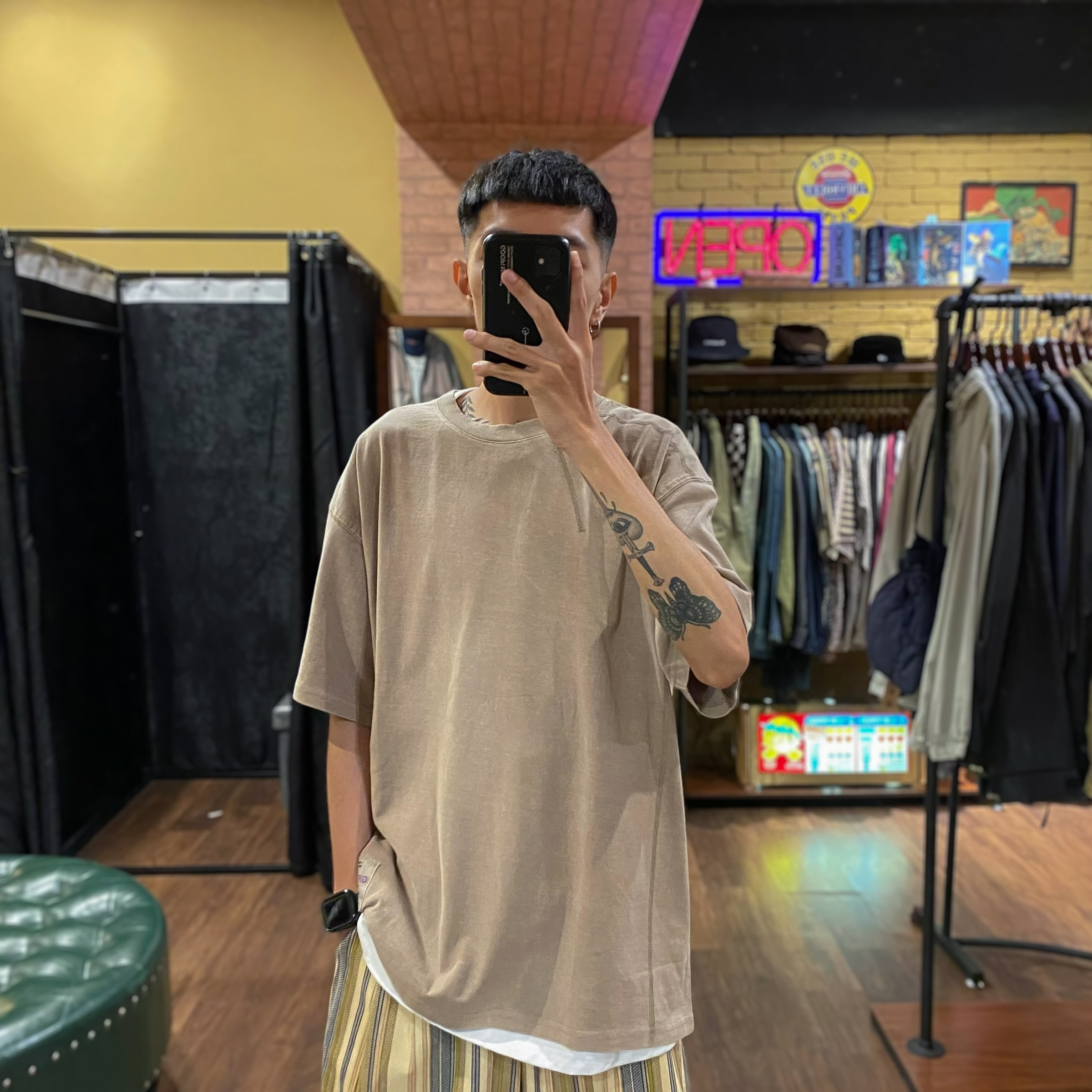 日系車線羅紋領短TEE