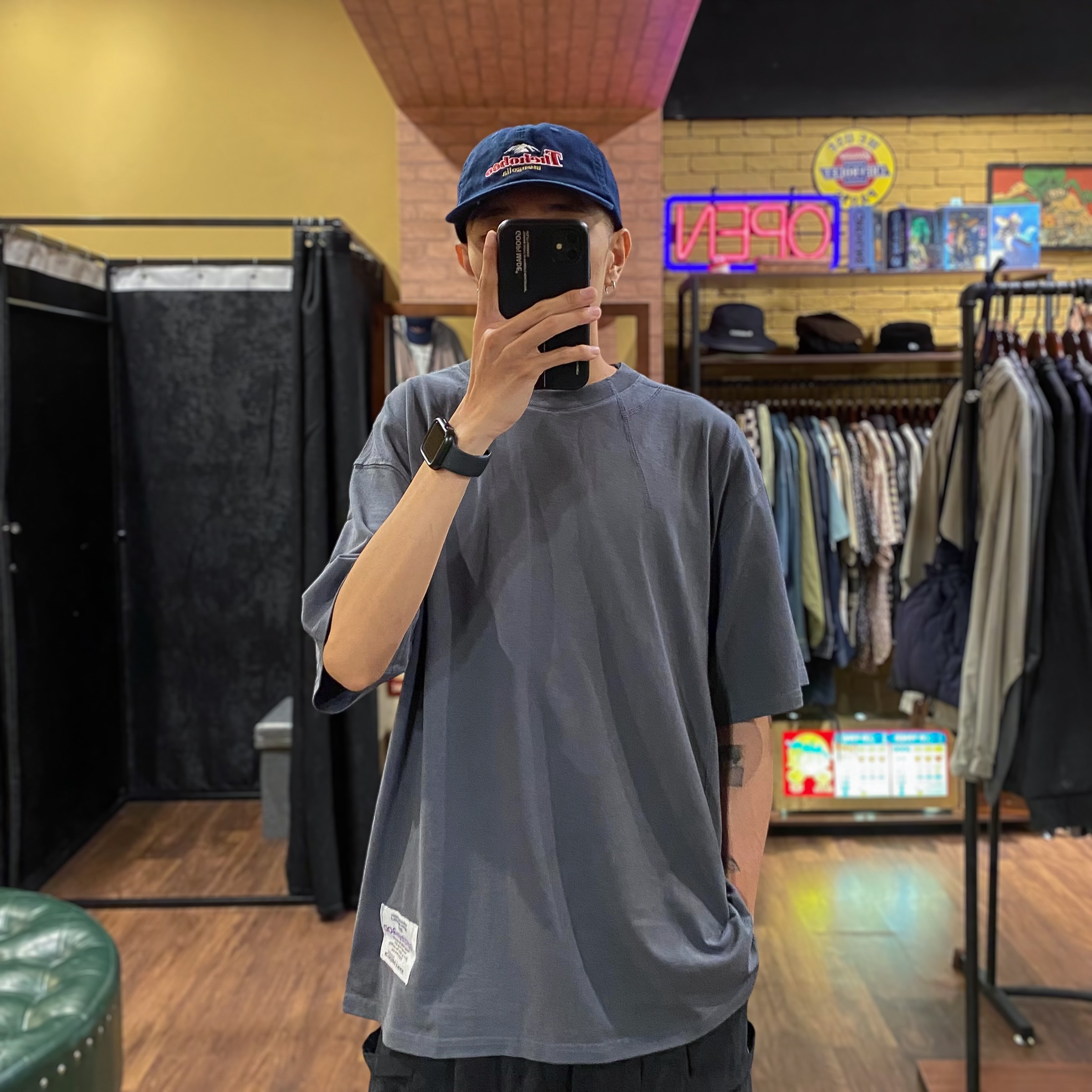 日系車線羅紋領短TEE