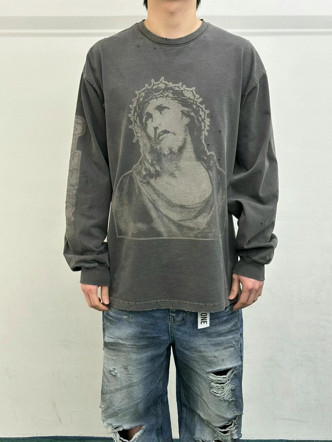 洗水圖案長袖衫 WELL DONE-042T