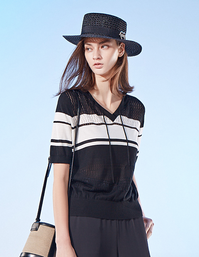 BD10238A1 天絲寬線條連帽線衫