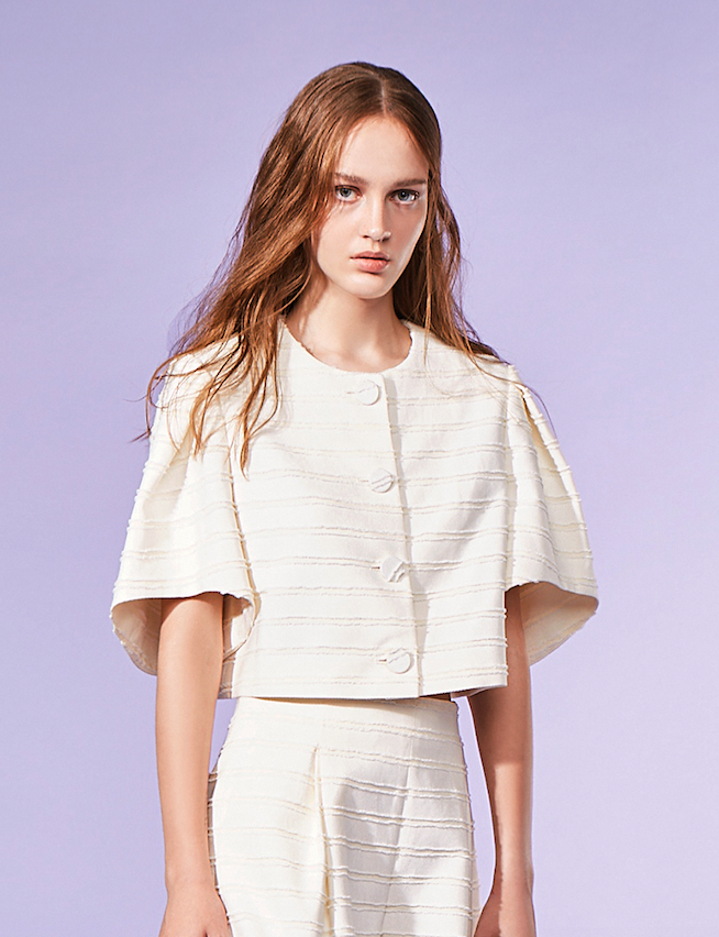 BD10126D1 光之森林燒花寬條紋寬袖短版外套