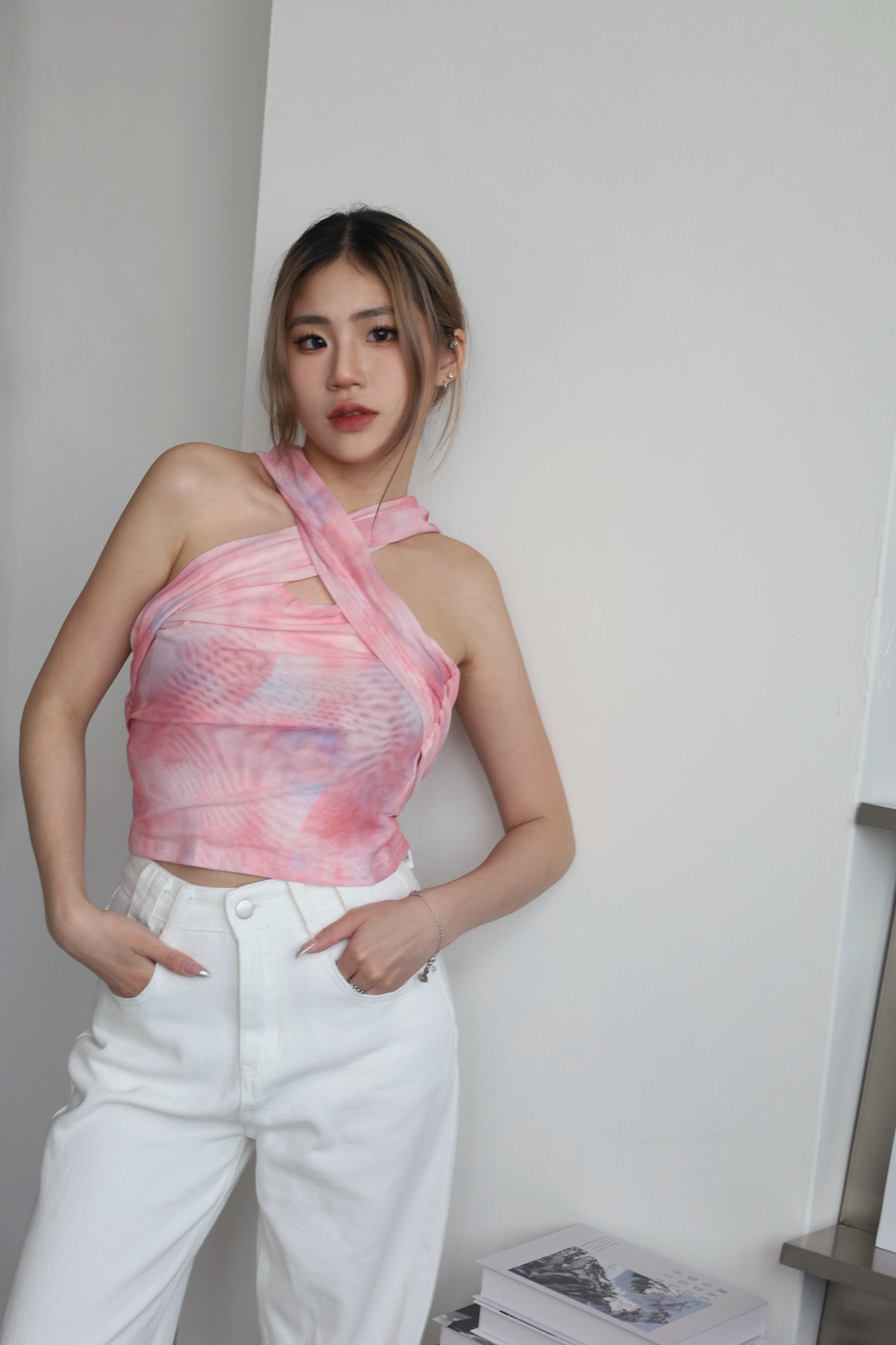 氣質暈染網紗一字領