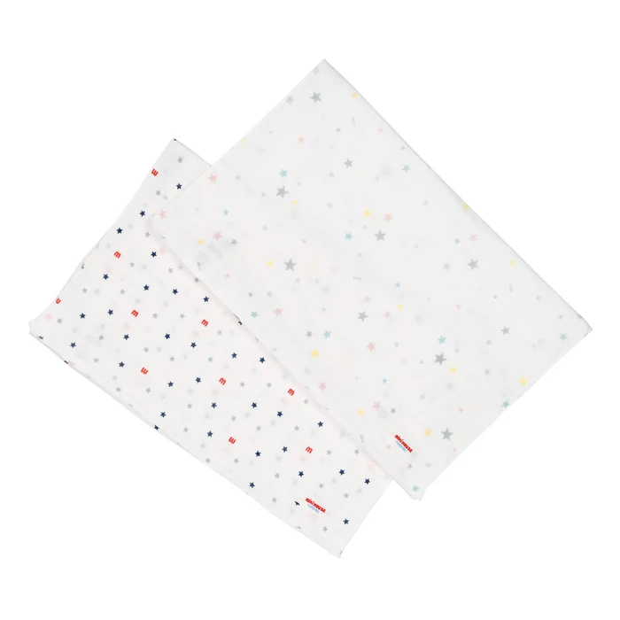 PUREVEIL雙層針織紗布印花毛巾（二入組）-星星