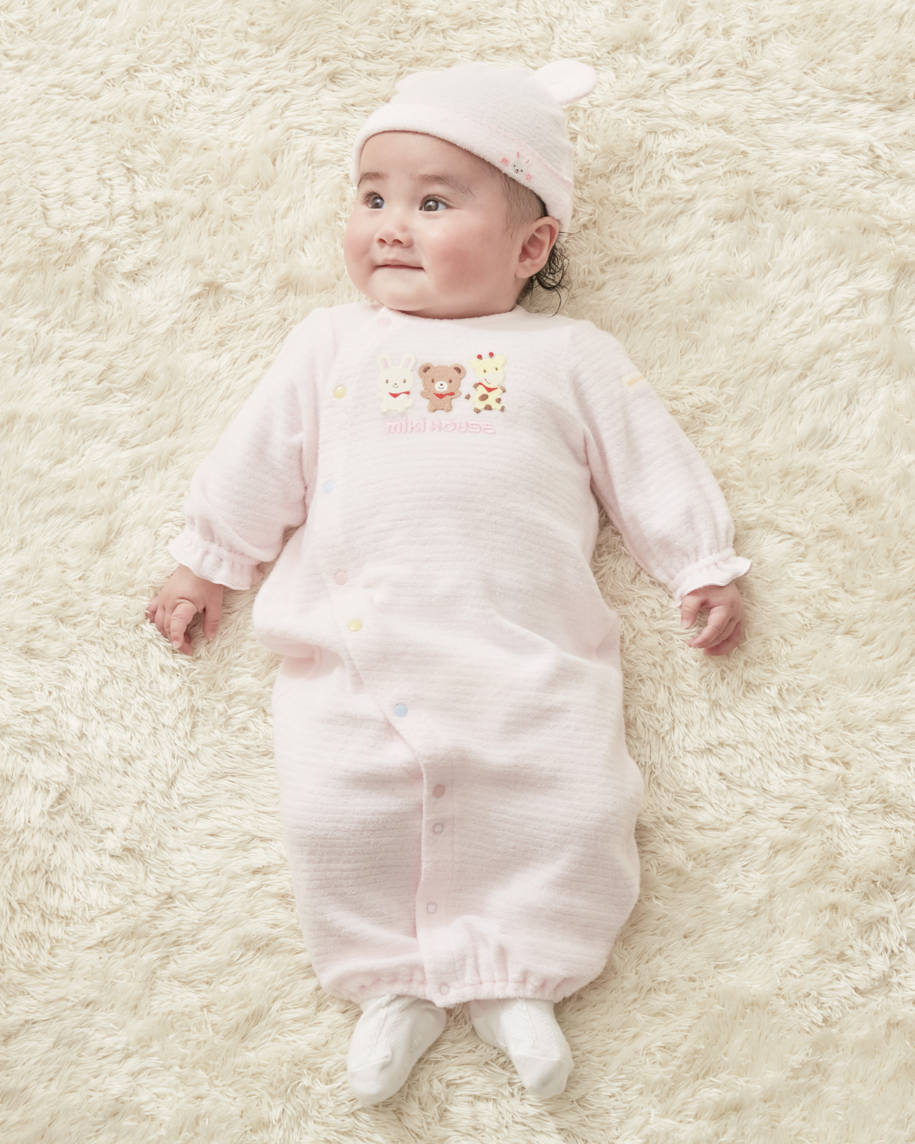 無撚紗刺繡純棉耳朵帽-粉