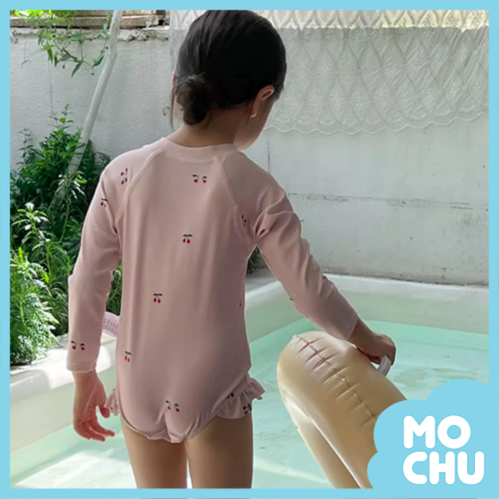 粉紅櫻桃長袖泳裝