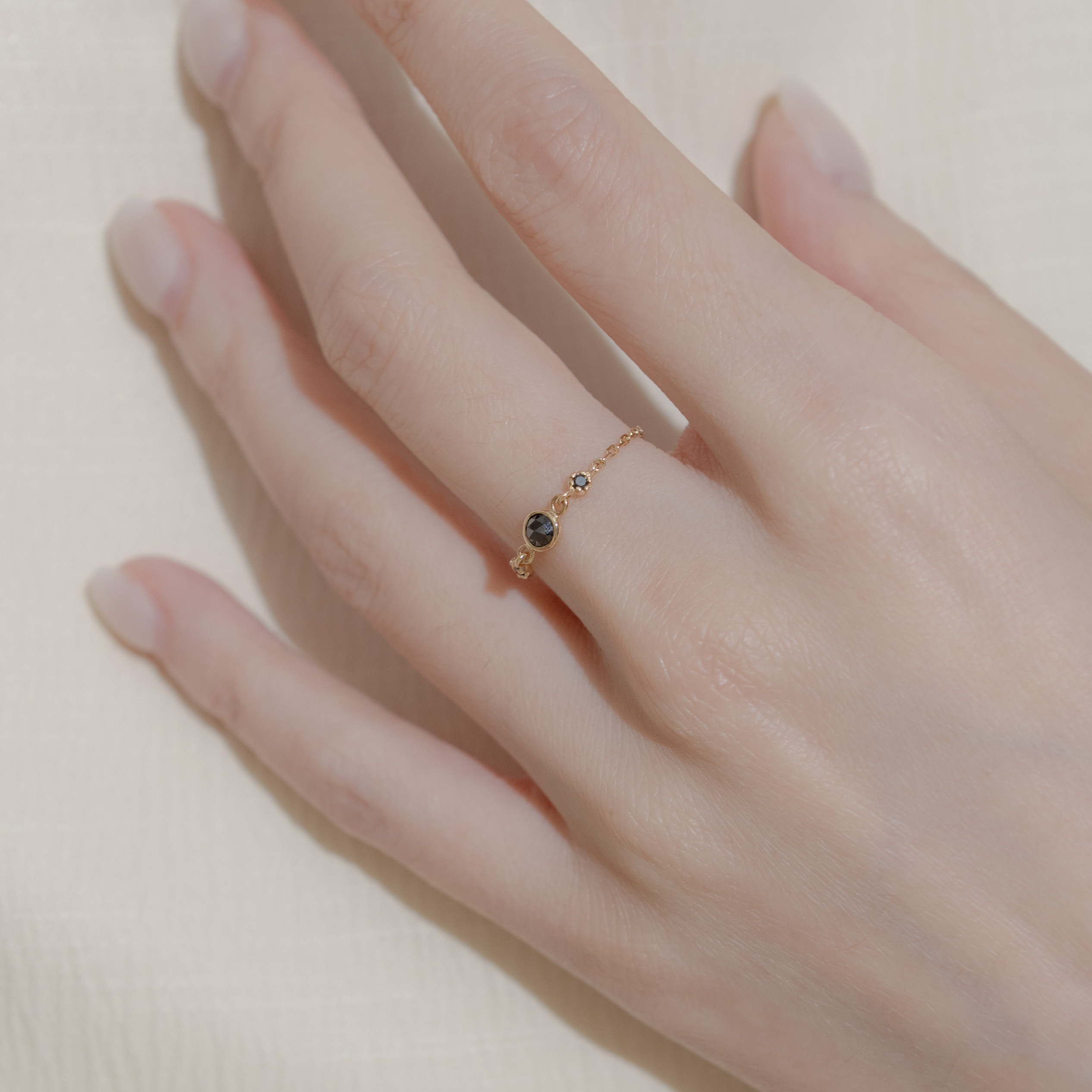 14k blossom黑鑽石可調式鍊戒