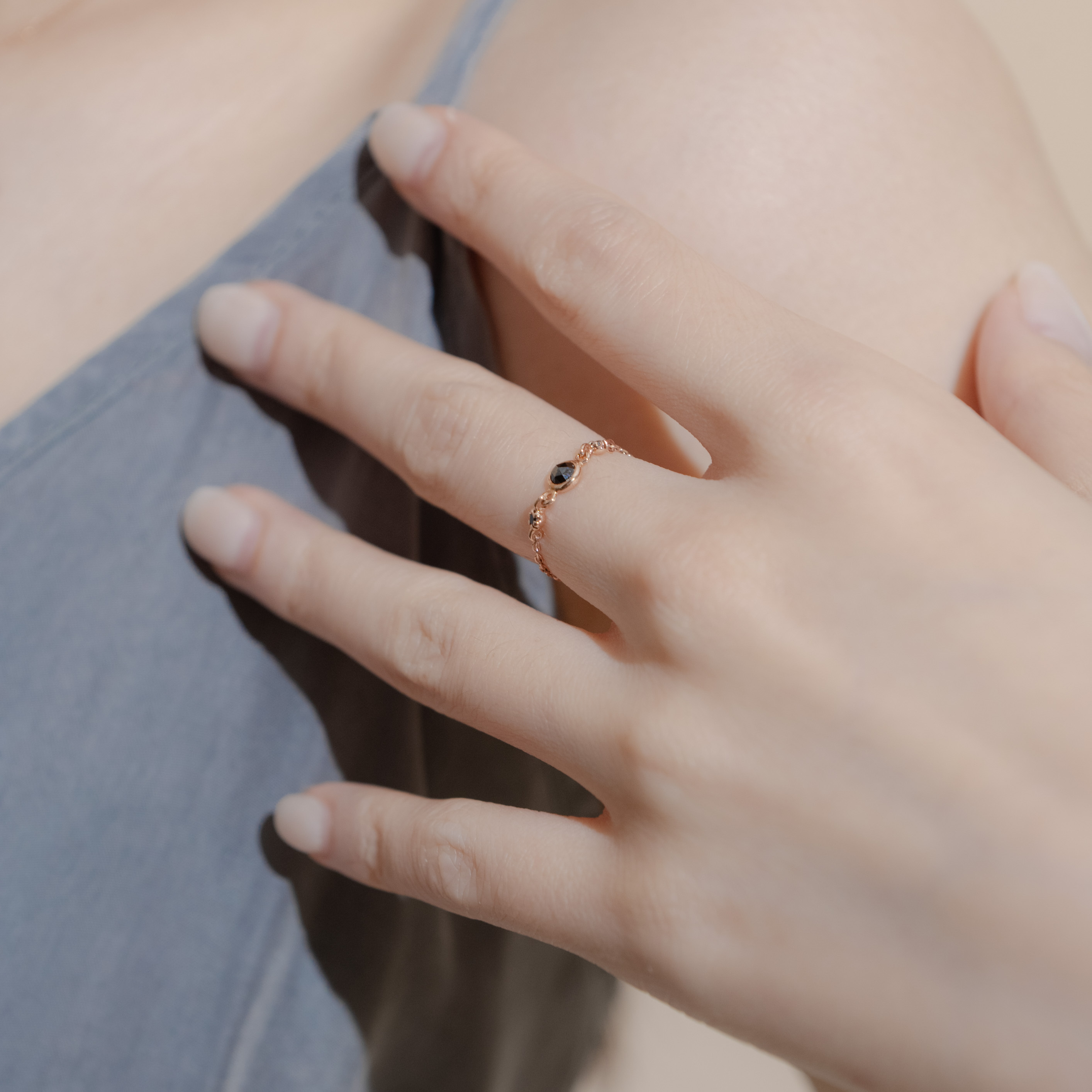 14k blossom黑鑽石可調式鍊戒