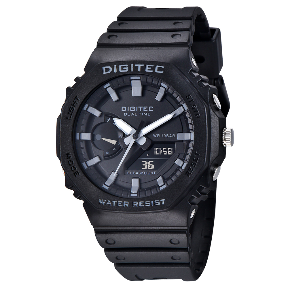 【DIGITEC 數碼科技】DA-2119T* 多功能 雙顯 EL背光 快拆式錶帶 矽膠 數位電子錶 手錶 -