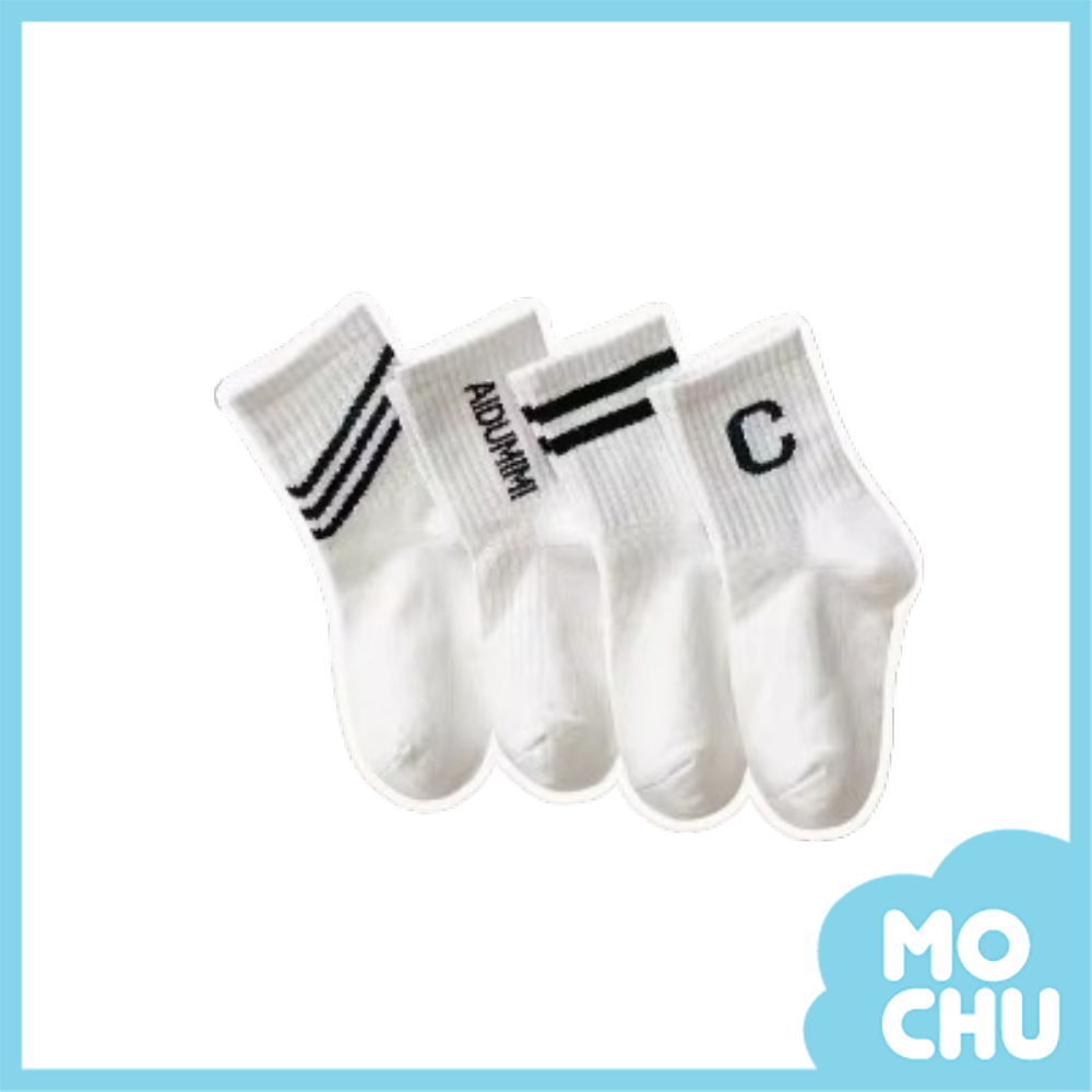 雙線條英文短襪四入組
