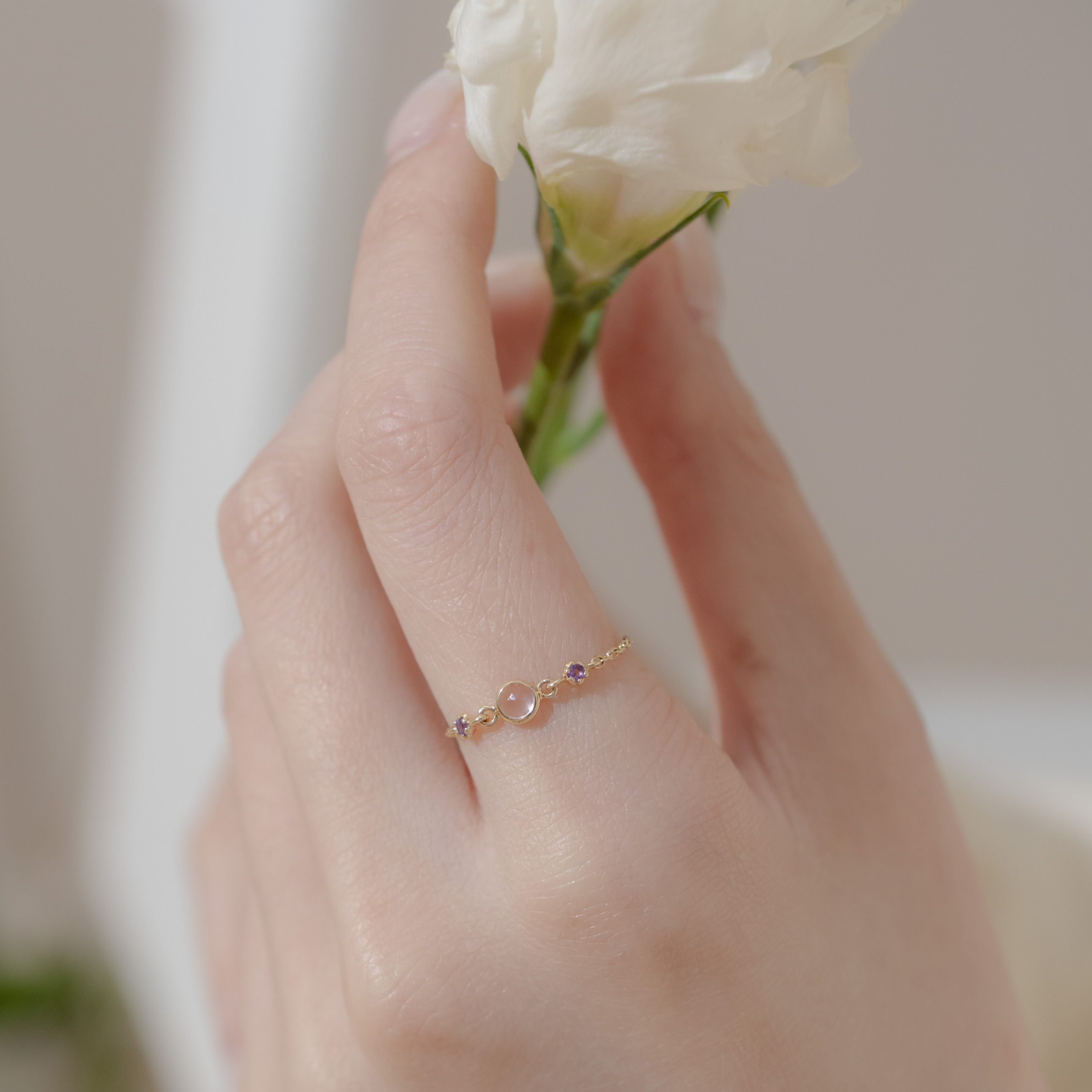 14k blossom粉紫水晶可調式鍊戒