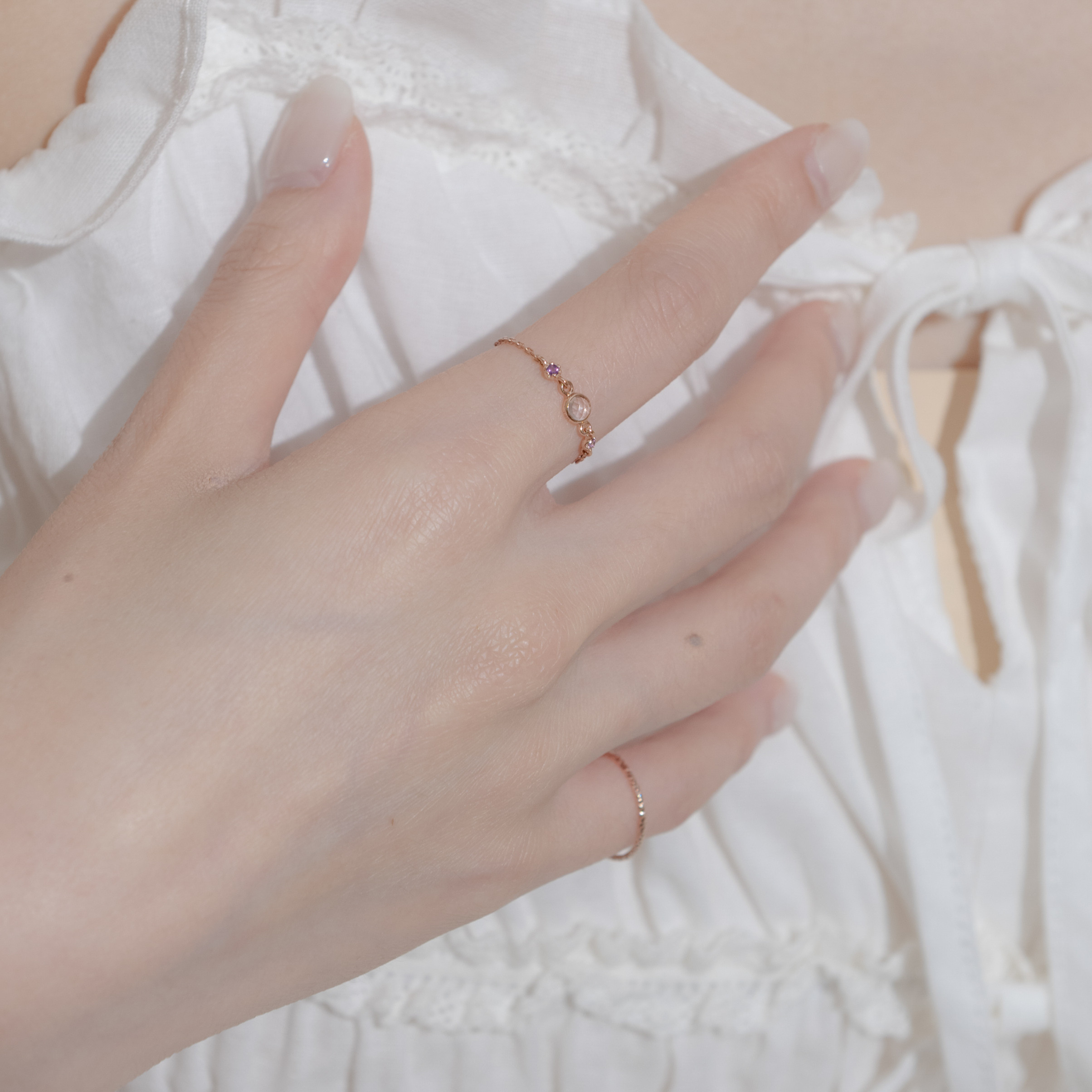 14k blossom粉紫水晶可調式鍊戒