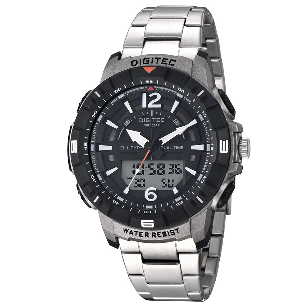 【DIGITEC 數碼科技】DA-2131R* 多功能 雙顯 EL背光 兩地時區 不鏽鋼 數位電子錶 手錶 -