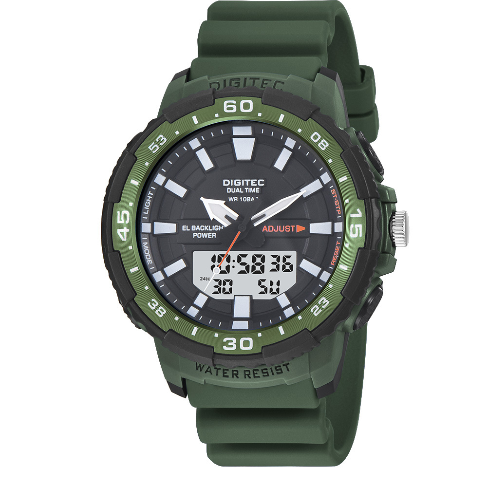 【DIGITEC 數碼科技】DA-2180T* 多功能 雙顯 EL背光 兩地時區 矽膠 數位電子錶 手錶 -