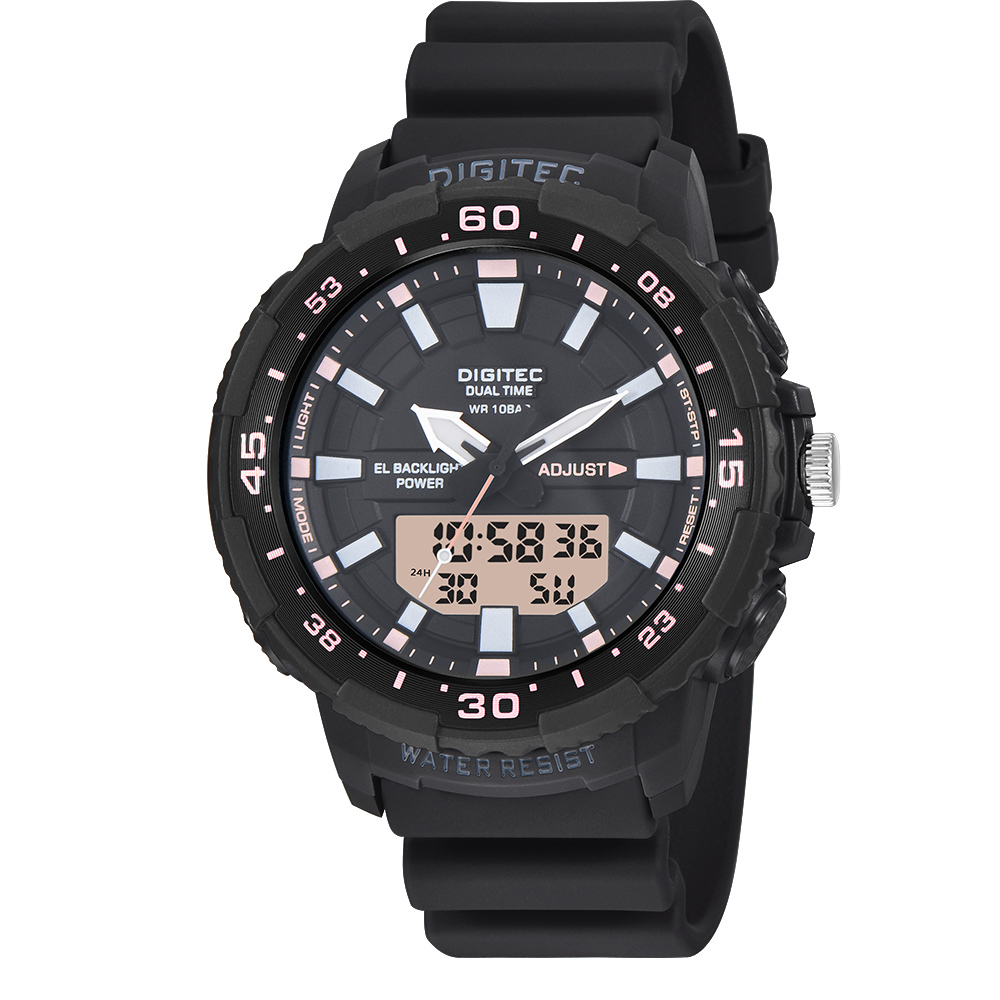 【DIGITEC 數碼科技】DA-2180T* 多功能 雙顯 EL背光 兩地時區 矽膠 數位電子錶 手錶 -