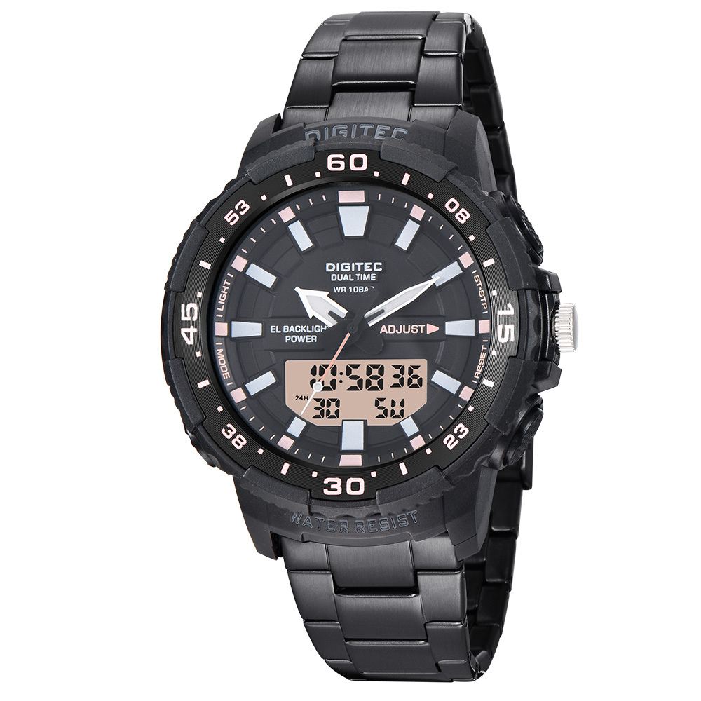 【DIGITEC 數碼科技】DA-2181R* 多功能 雙顯 EL背光 兩地時區 不鏽鋼 數位電子錶 手錶 -