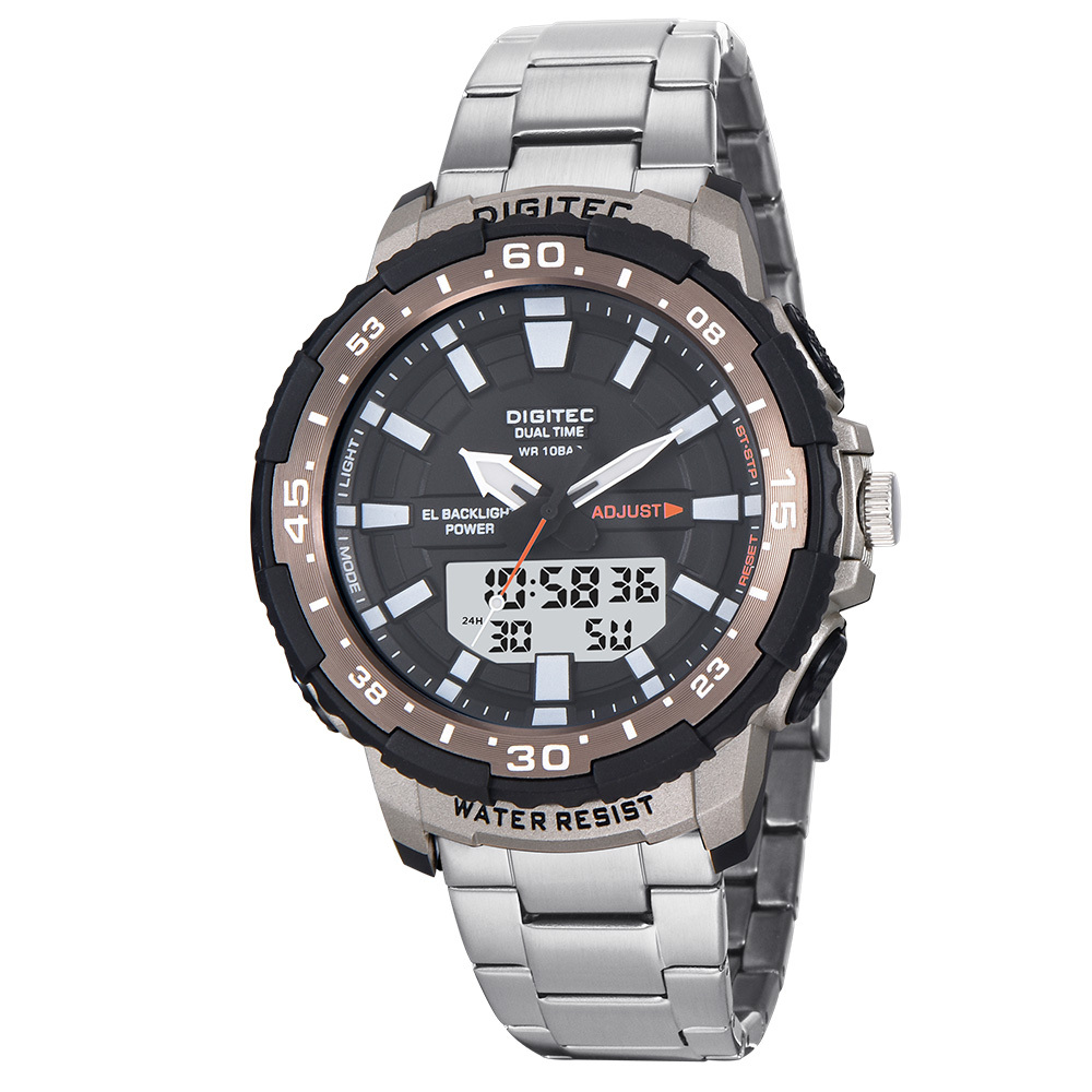 【DIGITEC 數碼科技】DA-2181R* 多功能 雙顯 EL背光 兩地時區 不鏽鋼 數位電子錶 手錶 -